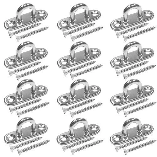 12 Pcs Stainless Steel Pad Eye Plate U Hooks 1.8 inch Ring Hooks Ceiling Hook