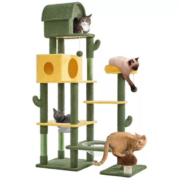 Árbol Rascador para Gatos Grandes Diseño de Oasis Tour en Forma de Cactus 174 cm