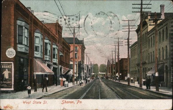 1909 Sharon,PA West State St. Mercer County Pennsylvania Antique Postcard