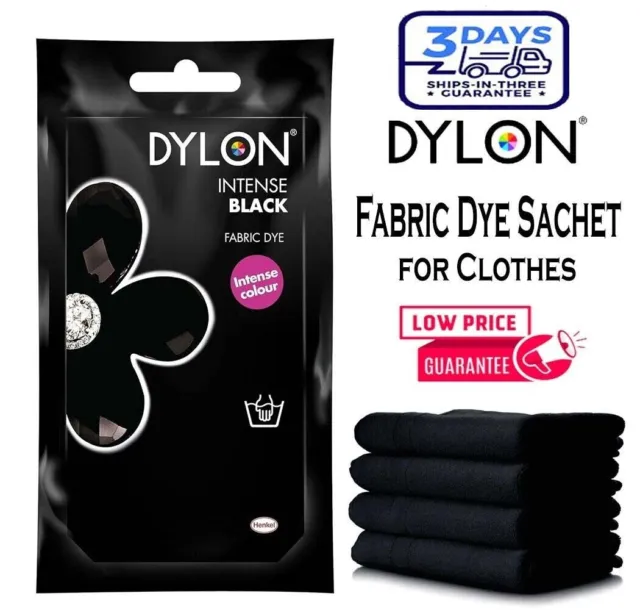 Dylon Intense Black Hand Fabric Dye Sachet Permanent Textile Clothes 50g uk