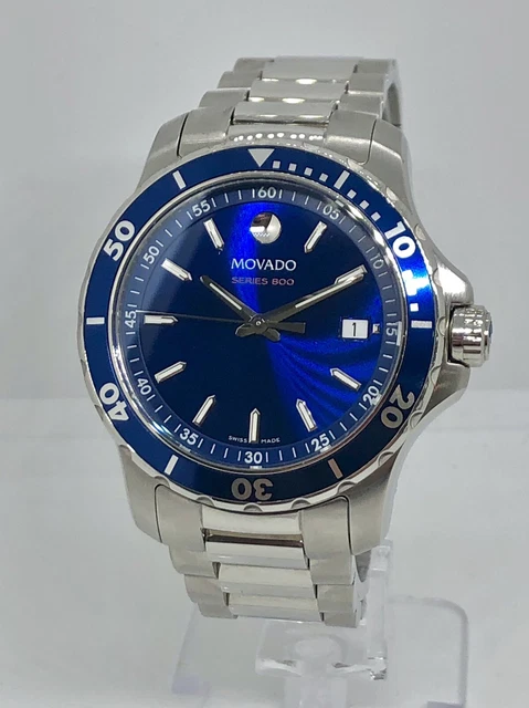 Movado Series 800 Blue Dial 2600127 Stainless Steel Silver Blue Dial Mens Watch