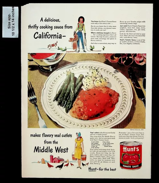 1947 Hunt's Tomato Sauce California Veal Cutlets Recipe Vintage Print Ad 30499