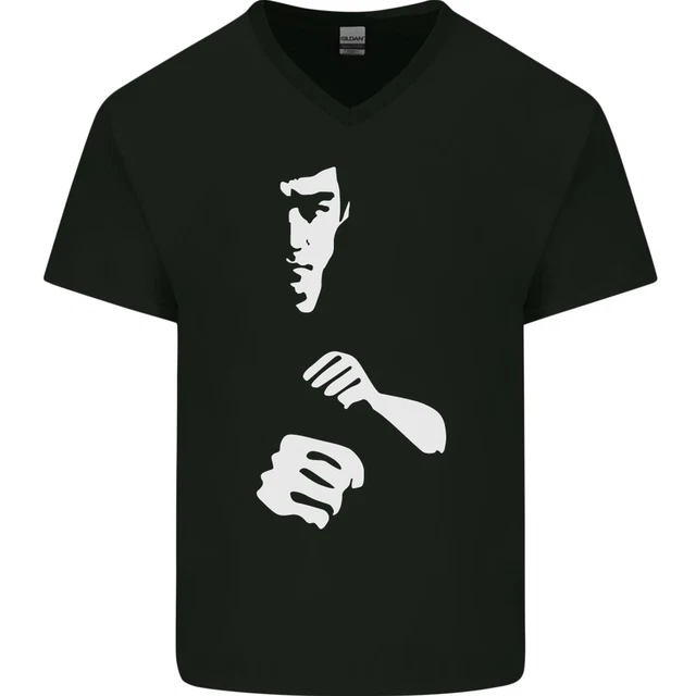 T-shirt da uomo scollo a V cotone scollo a V silhouette arti marziali MMA Jeet Kune Do