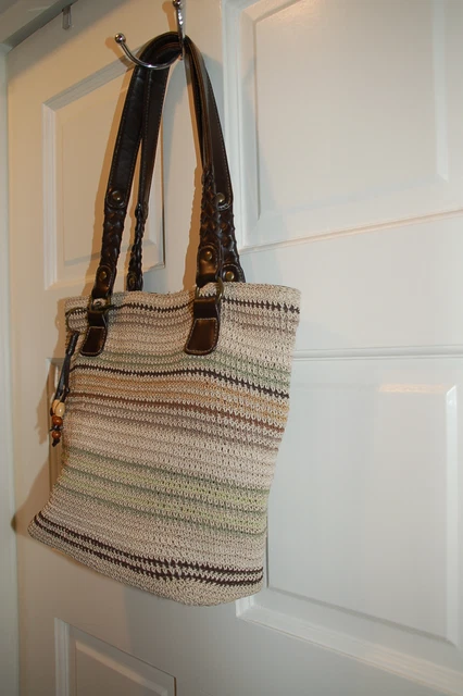 Knitted style woven bucket style LARGE purse handbag cute decorative trim