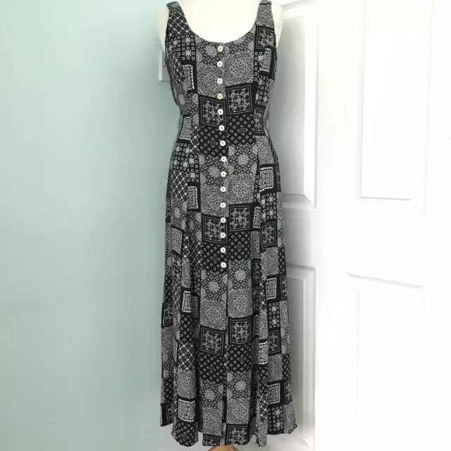 Miss Selfridge Vintage 90s Black & White Abstract Print Dress Fit Modern Size 8
