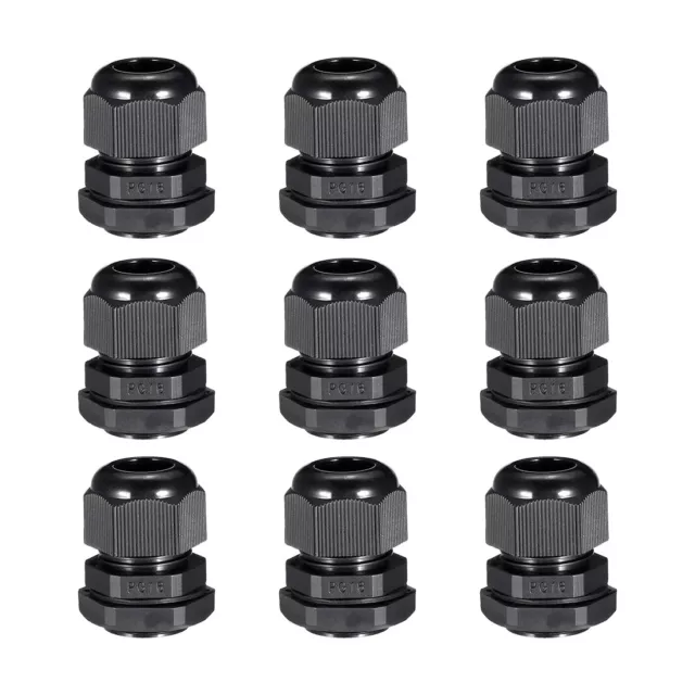 9Pcs PG16 Cable Gland Waterproof Plastic Wire Glands Black for 10-13mm Dia Wires