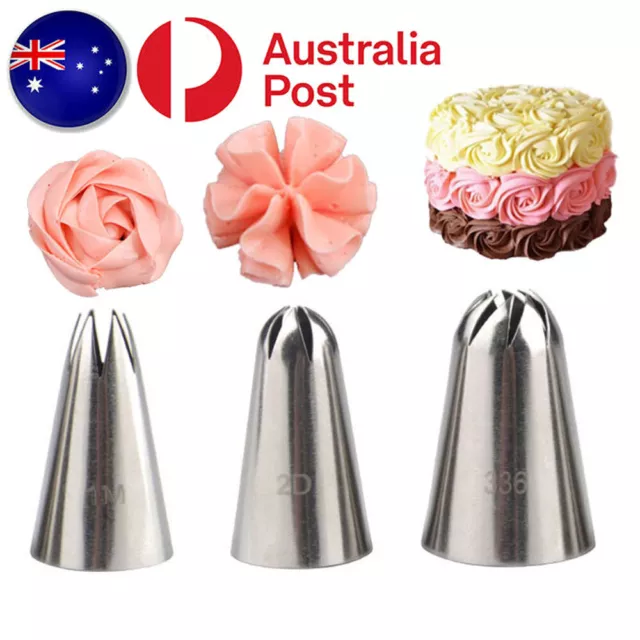 Cake Tips #1M#2D#336 Set Cream Icing Piping Pastry Nozzles Cupcake Decorating AU