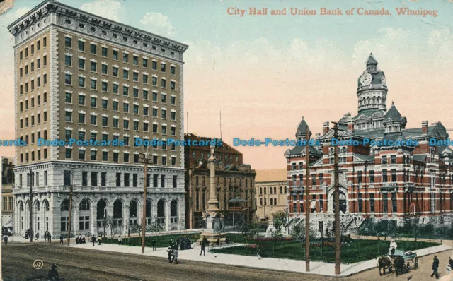 R045175 City Hall and Union Bank of Canada. Winnipeg. Valentine. 1910