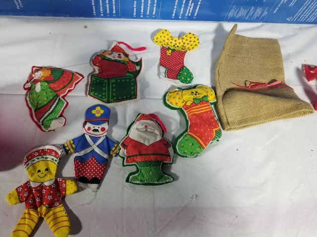 Vintage Hand Sewn Christmas Ornaments Plus Burlap Bag Holiday Decor Decoration