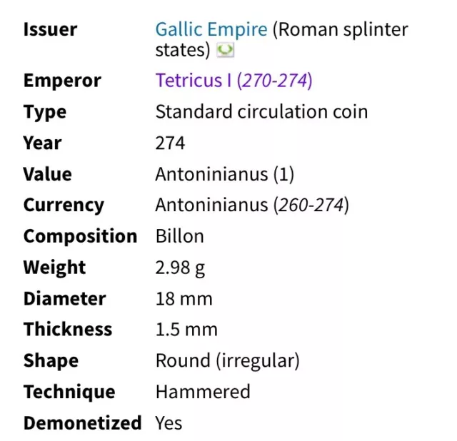 High Grade Ancient Roman Coin Emperor Tetricus 274AD Virtus Aug Authentic Offset 3