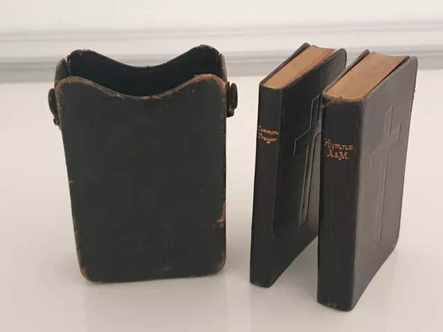 Victorian mini leather bound Book of Common Prayer & Hymns A&M set & case C19th