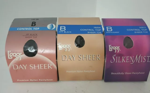 Lot Of 3 Leggs Silken Mist Control Top Size B Jet Black Mahogany Off Black