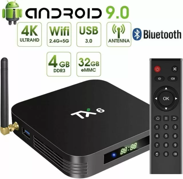 TX6 Quad 4 Core Android 9.0 TV Box 4GB 32GB WIFI HD Media Player UK