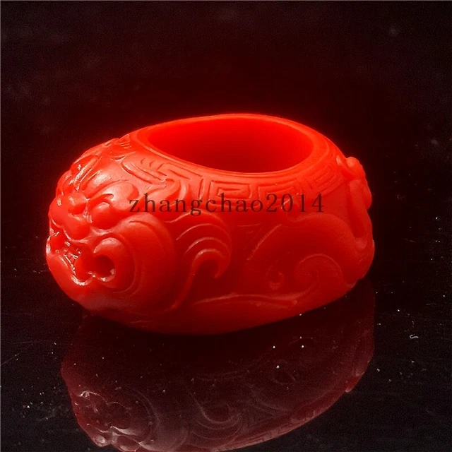 Chinese Antiques jade ring dragon statue Red Carved Men's Ring