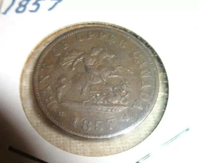1857 Bank of Upper Canada 1/2 One Half Penny Bank Token Canadian Bronze Coin