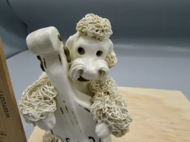 1950’s  White Spaghetti Poodle Dog Playing Cello Porcelain / Ceramic 6 in Tall 2