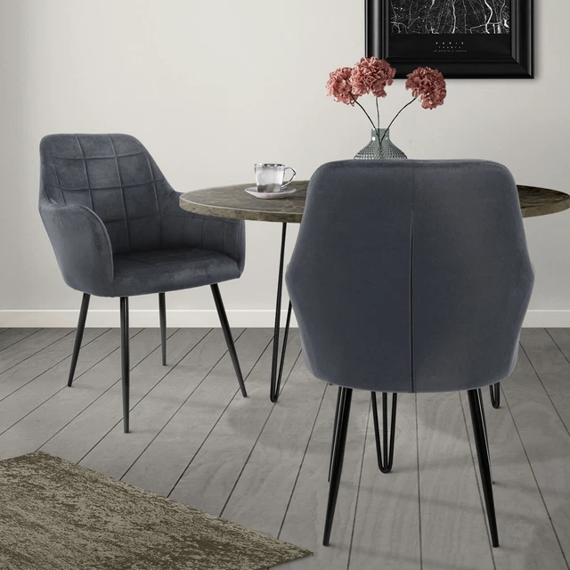 TECTAKE Lot 4 chaises de salle à manger en velours design noué noires