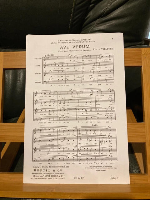 Pierre Villette Ave Verum pour choeur mixte partition en feuillet ed. Heugel