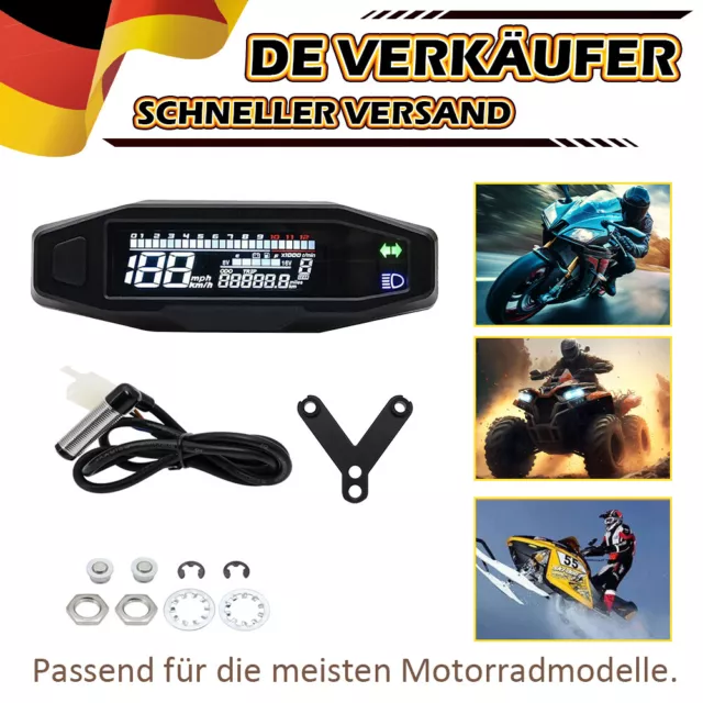 Motorrad Tachometer Cockpit LCD Drehzahlmesser Kilometerzähler Ganganzeige DE