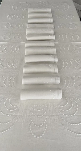 Servicio de Mesa Antiguo, Lino, Mantel 240x180, 12 Serv 52x48, Bordado Plumetis