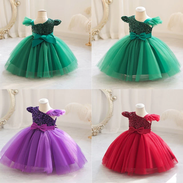 Abito principessa tulle bambina paillettes scintillante una spalla abiti da battesimo