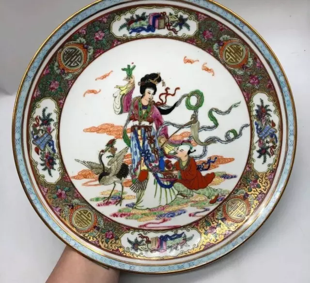 Beautiful Antique used old Hand-painted porcelain plate, China size 26 cm gift