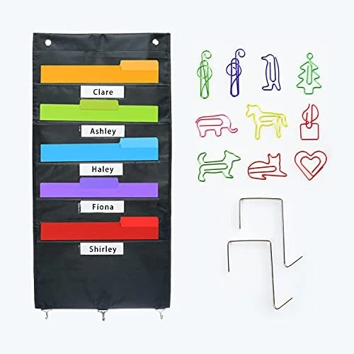 5 Pocket Hanging File Organizer, Wall Hanging File Folder Paper Storage