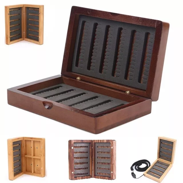WOODEN FLY BOX Hand Made Premium Fishing Tackle Box Size S $17.99