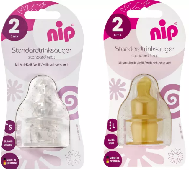 2x2er Pack Nip Flaschensauger Latex oder Silikon Tee/Milch/Brei