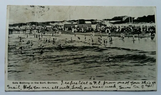 Postcard Durban.S.Africa.'Safe Bathing in the surf' Postmark Natal, 1907 U/B