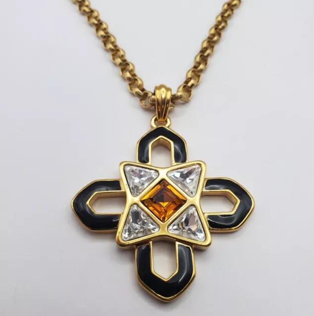 MONET RUNWAY BYZANTINE Maltese Cross Crystal Enamel Pendant Necklace ...