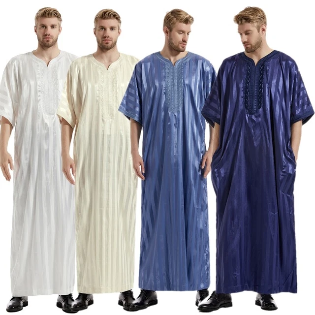 MIDDLE EAST MEN Robe Arab Jubba Thobe Short Sleeve Kaftan Gown Muslim ...
