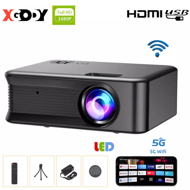 Full HD 1080P Beamer mit Leinwand 5G WLAN LED Mini Heimkino Projektor Tragbarer