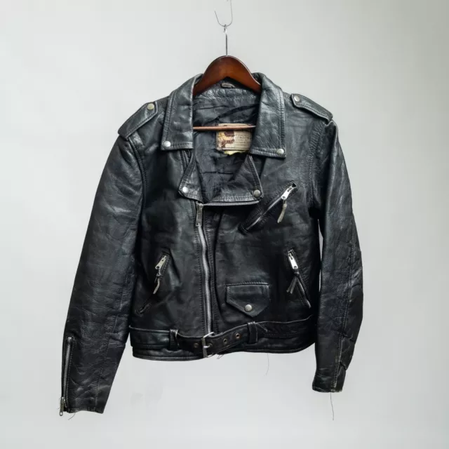 Vintage 80s AMI London Black Leather Biker Jacket - Size Small  38 Chest