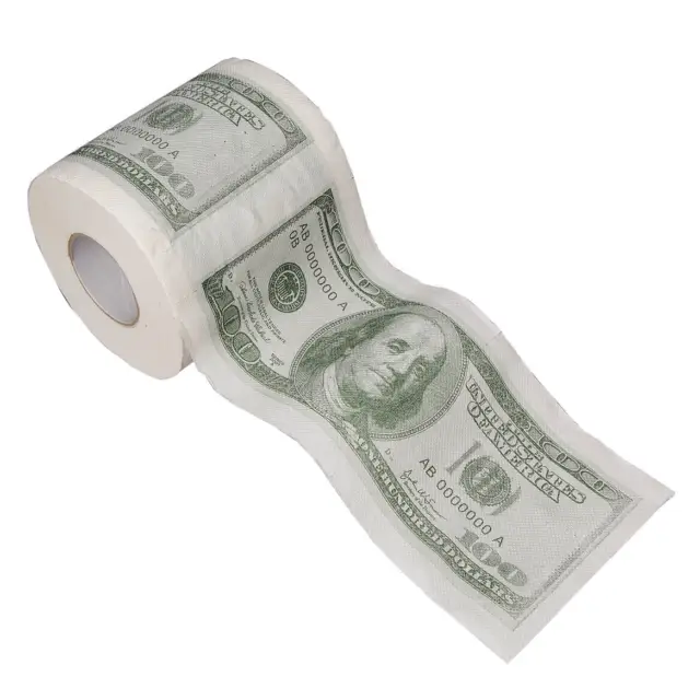 Hundred Dollar Bill Toilet Paper, Novelty Printed Toilet Tissue, 1 Roll