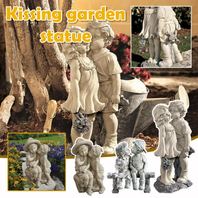 Boy Girl Kissing Memories Statue Outdoor Sculpture Ornament for Fairy Garden 2