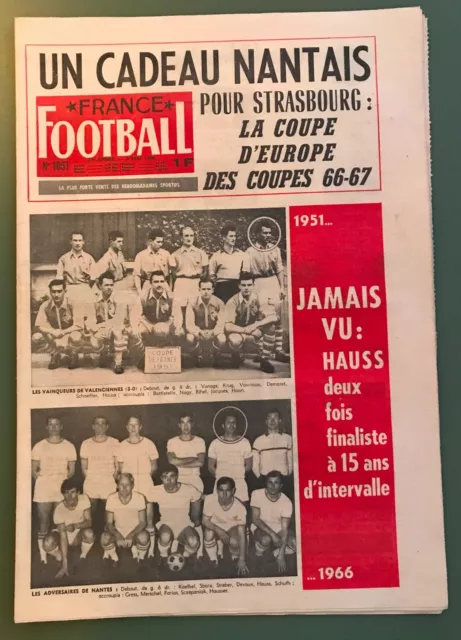 FRANCE FOOTBALL n° 1051 COUPE DE FRANCE 1966 1/2 FINALE STRASBOURG - NANTES RARE