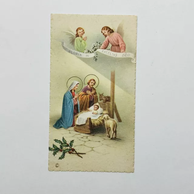 Vintage Holy Prayer Card Nativity Baby Jesus Mary Joseph Gloria Excelsis Deo