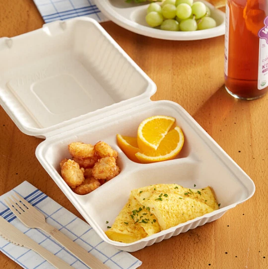 8x8x3 No PFAS Added Natural Bagasse Blend Take-Out Container-200/Case