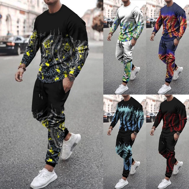 Tuta da Uomo Set Abbigliamento Comodo Slim Top + Pantaloni Tuta Lunga Manica