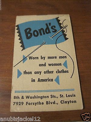 Vintage 1953 Bond's Clothing Store Pocket Note Book W/Calendar St. Louis Mo