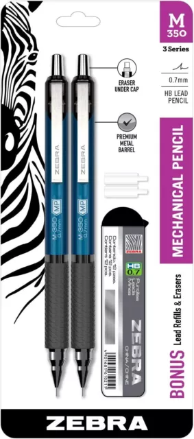 Zebra Pen M-350 Mechanical Pencil, Lead and Eraser Refills, 2 Pack
