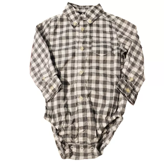 Carter's Shirt Boys 18 mth Plaid Gray White Long Sleeve Collar One Pc Holiday