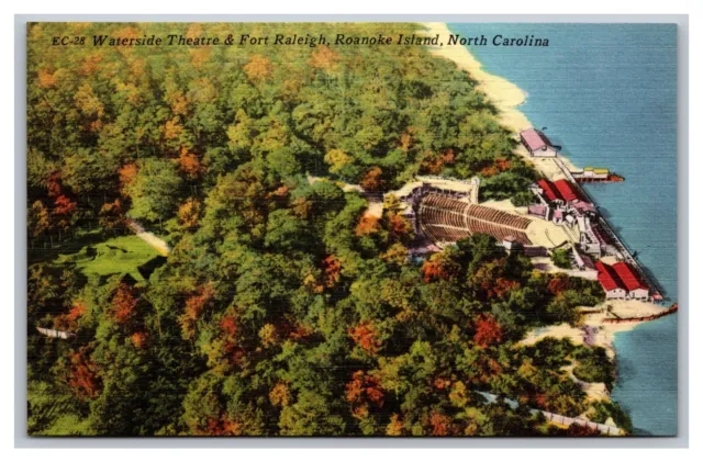 Roanoke Island NC Waterside Theatre & Fort Raleigh Aerial View Linen Postcard