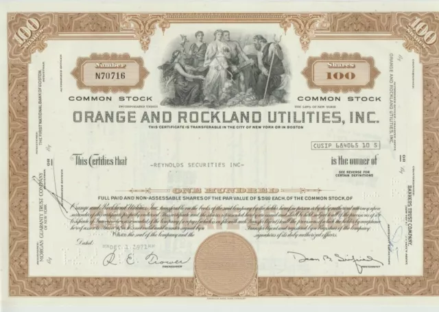 Orange & Rockland Utilities 2 Color Stock Certificate Set New York Con Ed 2