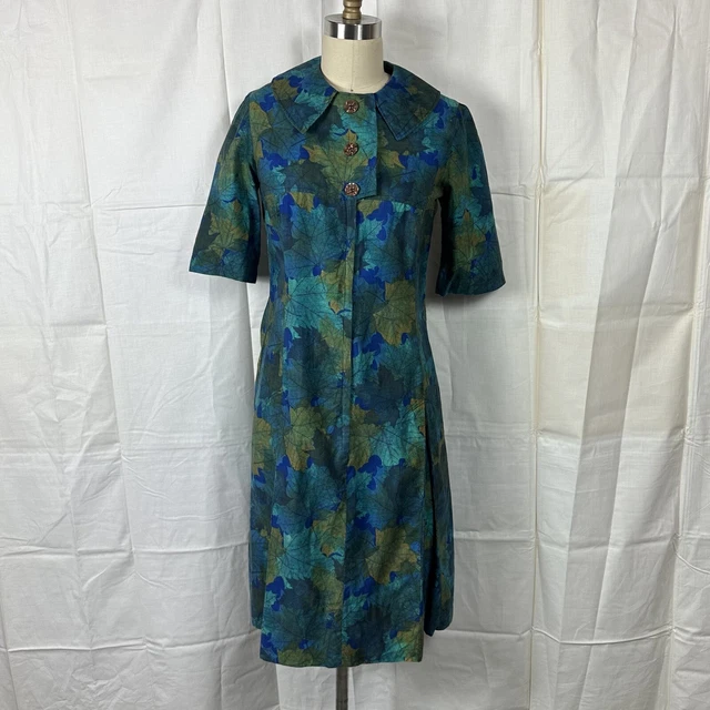 Vintage 1950s Multi Color Leaf Print Dress