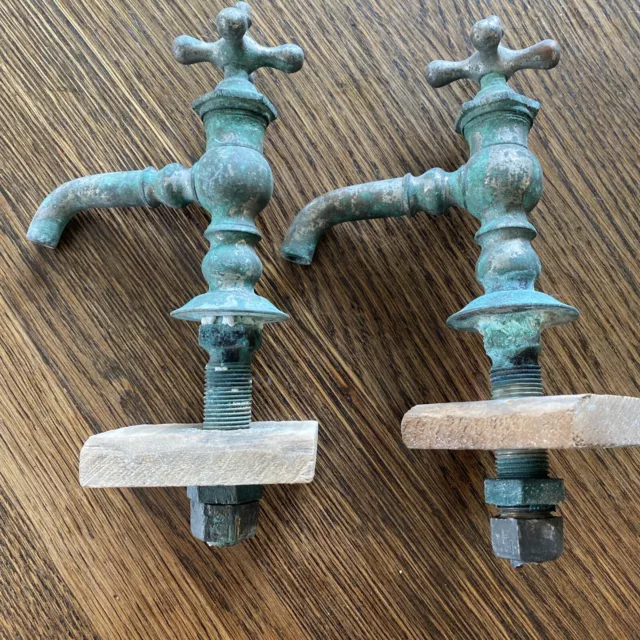 Antique Vintage Nickel Plated Brass Separate Hot Cold Sink Faucets McDonald?