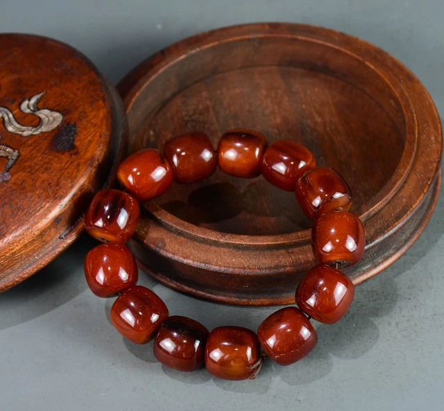 tibet ox horn carved bead bangle bracelet + inlay shell treasure rosewood box