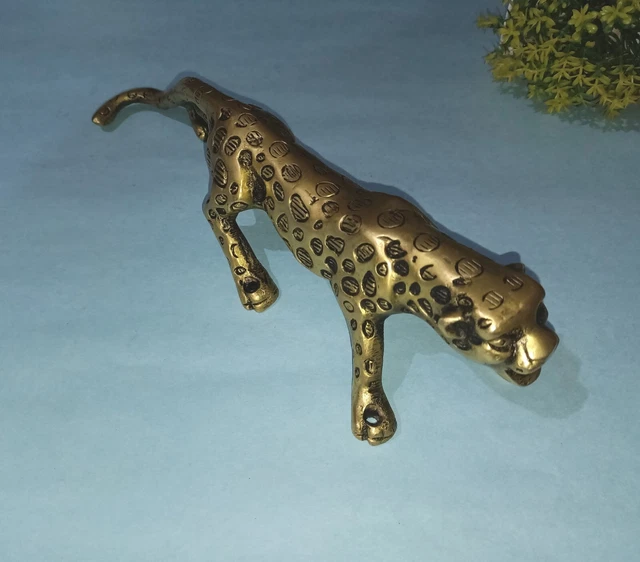 BRASS CHEETAH DOOR Pull Round Base Jaguar door Handle Animal Lover