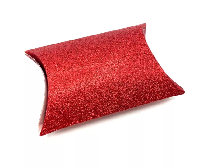 Paquete De 12 Brillo Rojo Cajas Regalo Almohada Packs Navidad Papel Envolver